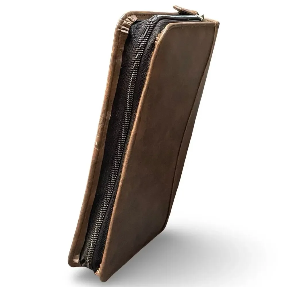 Day-Timer Distressed Brown Faux Leather Zip Around Planner Binder Organizer